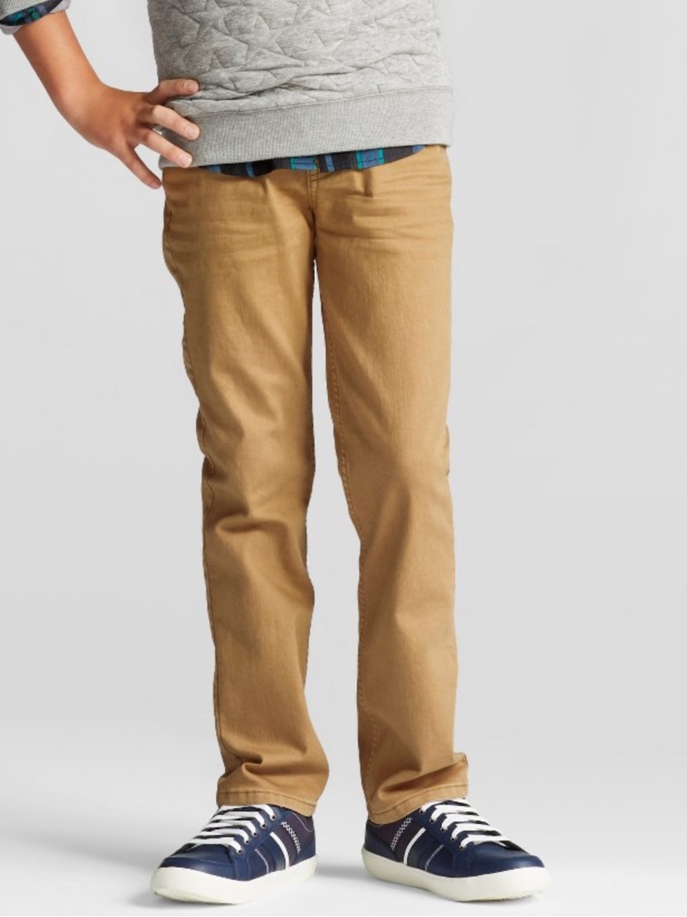 NWT Cat & Jack Boys Tan Straight-Leg Adjustable Waist Jeans